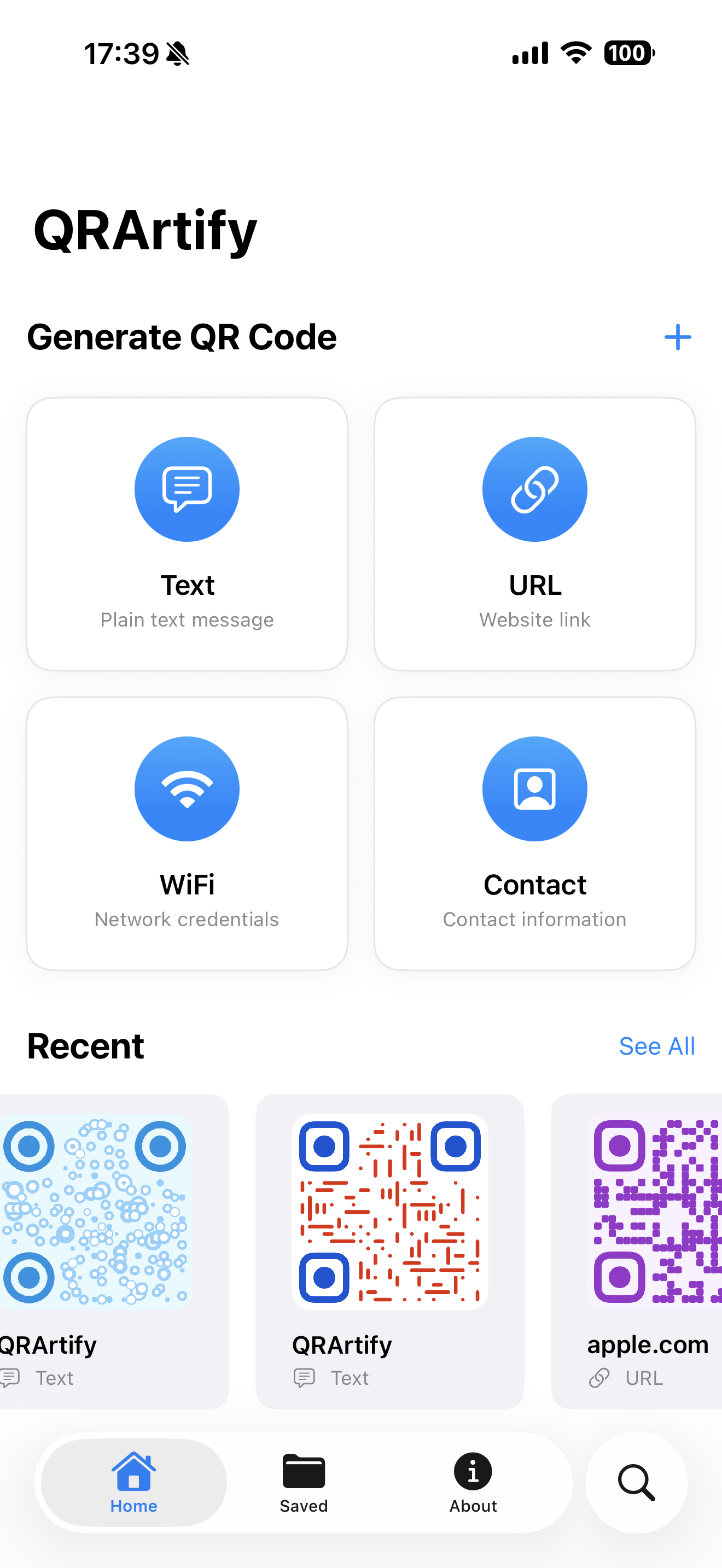 QRArtify home on iPhone
