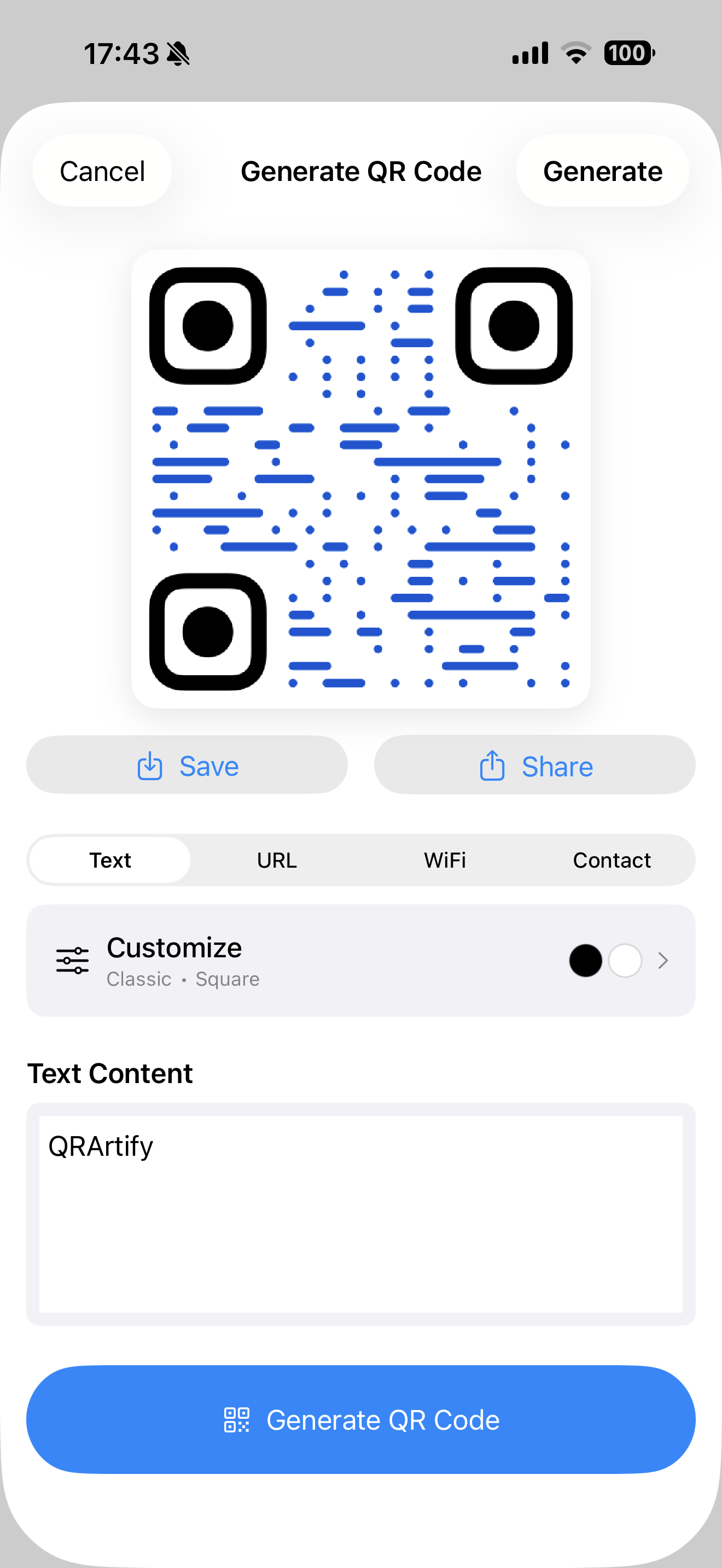 Generate a QR code on iPhone