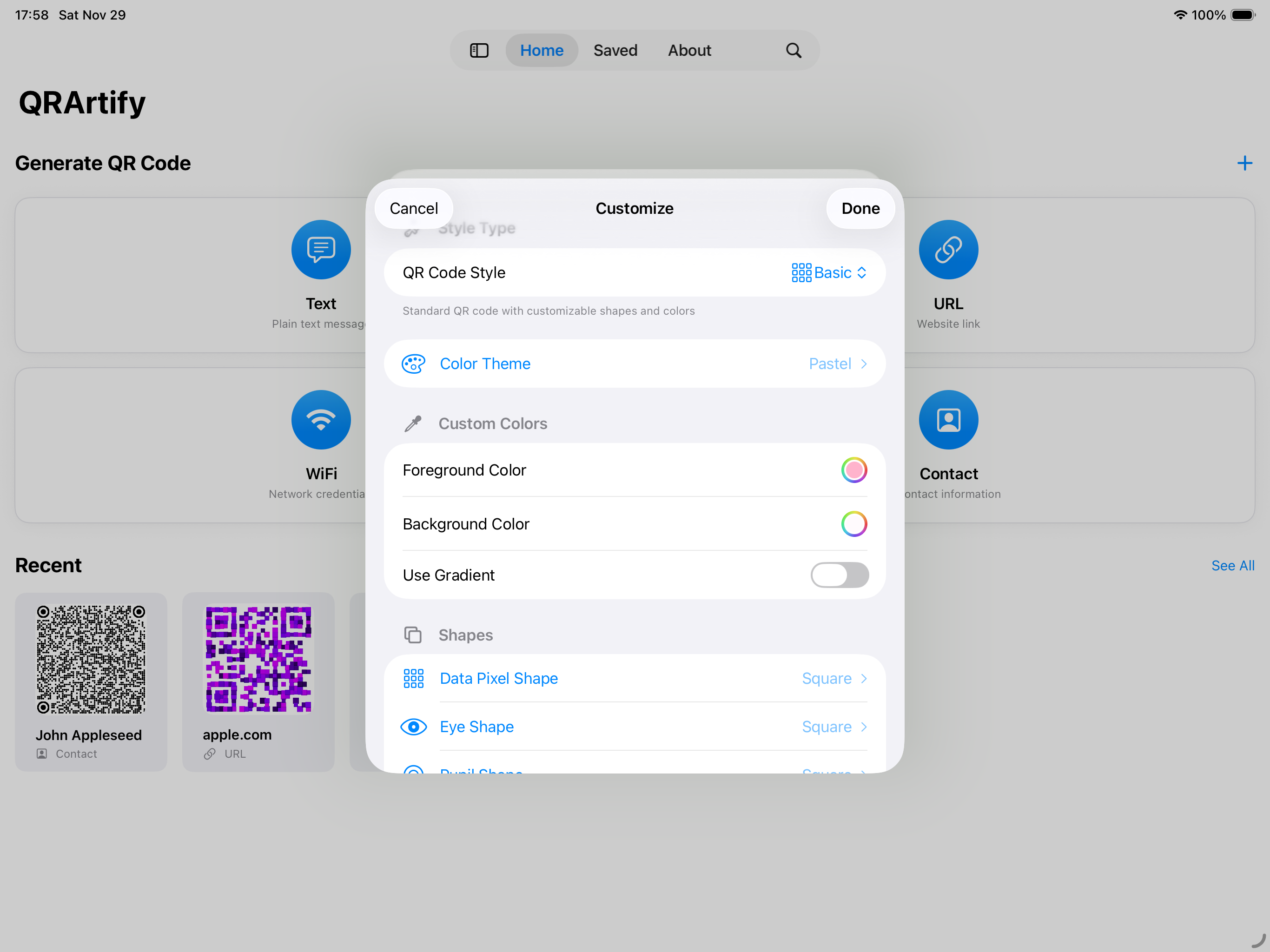 Customize QR style on iPad