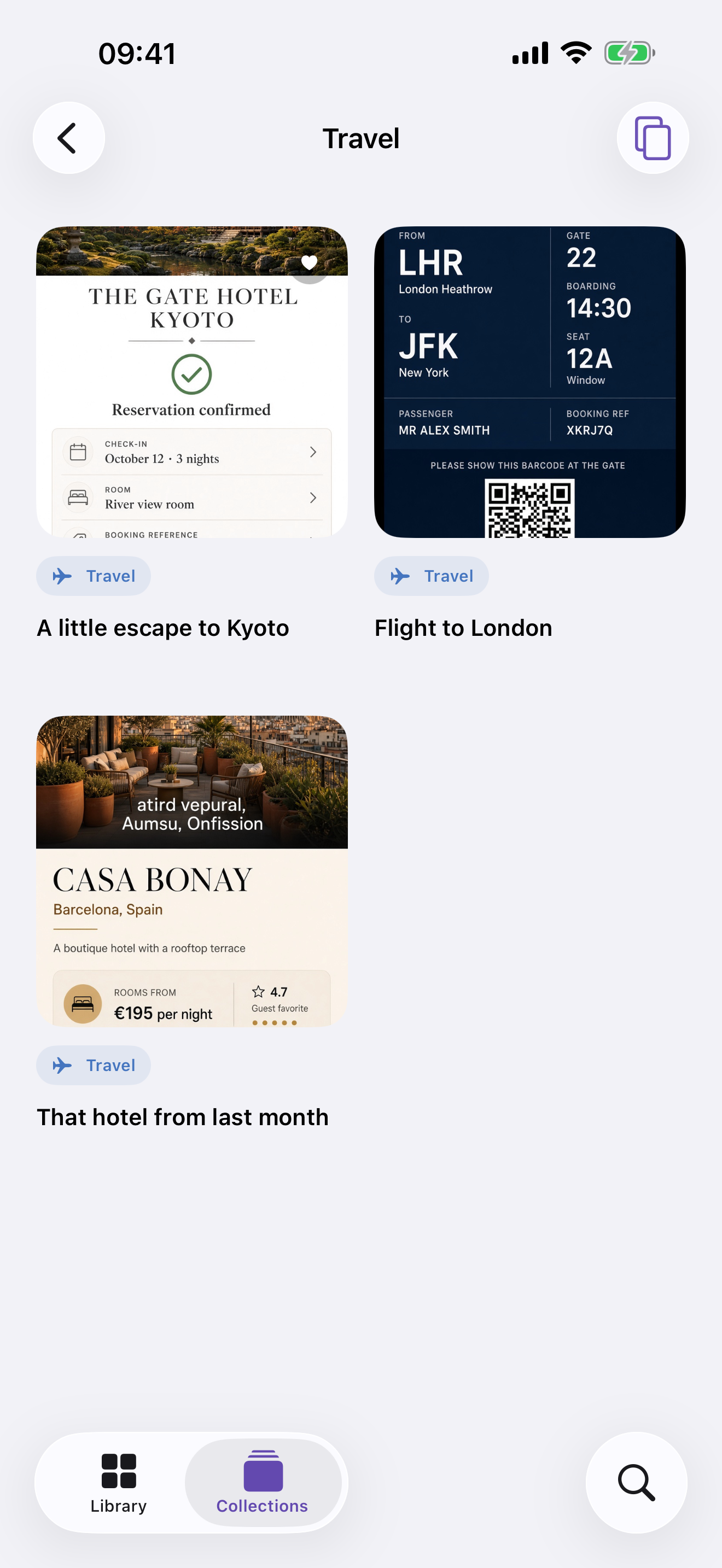 Travel collection on iPhone