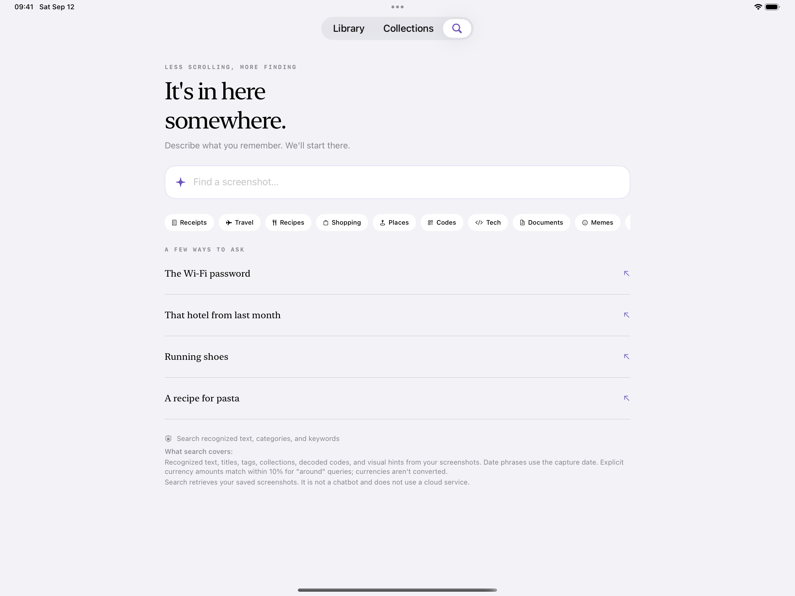 Search on iPad in landscape
